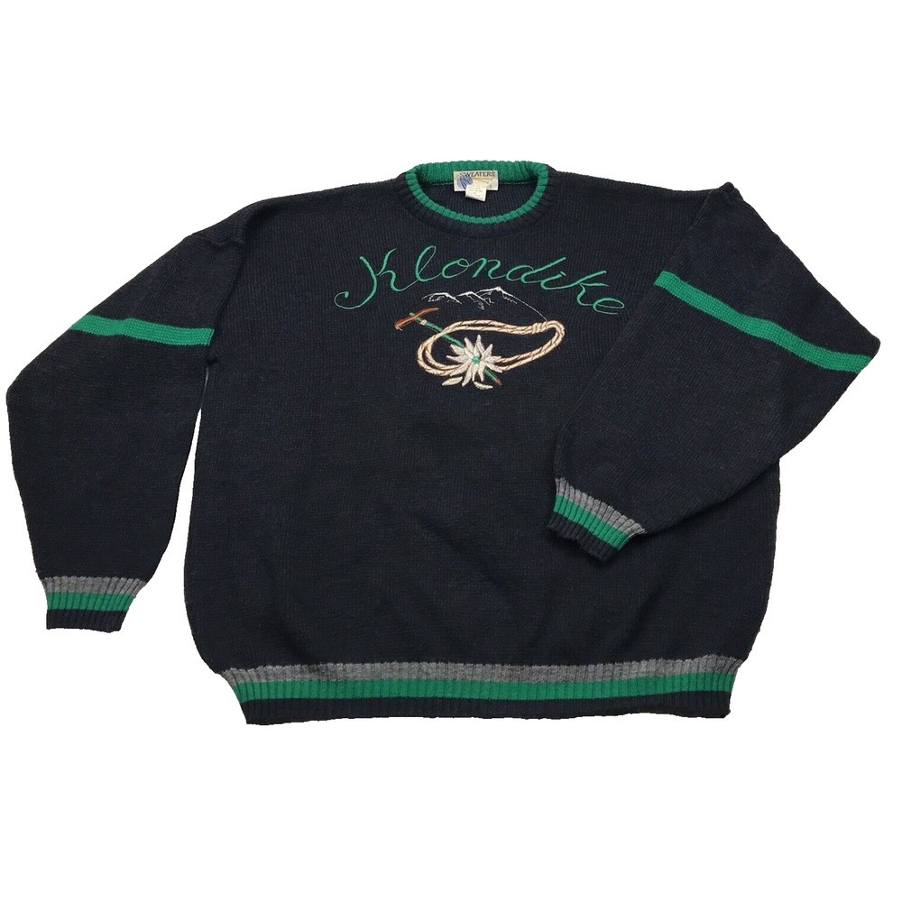 VTG Sweaters Men L WOOL Blue Green ColorBlock Stripe Klondike MADE ITALY 80s 90s